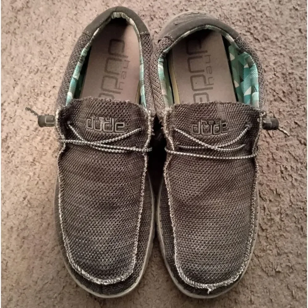 Hey Dude Mens Wally Sox Grey Charcoal Casual Slip-On US 12 PRE-OWNED